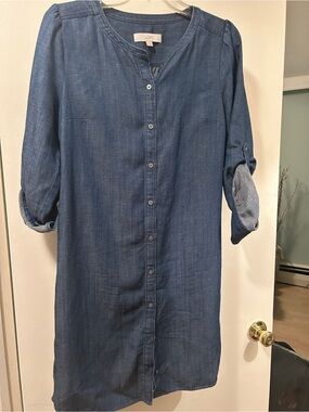 LOFT Indigo Blue Denim Button-Down Shirt Dress